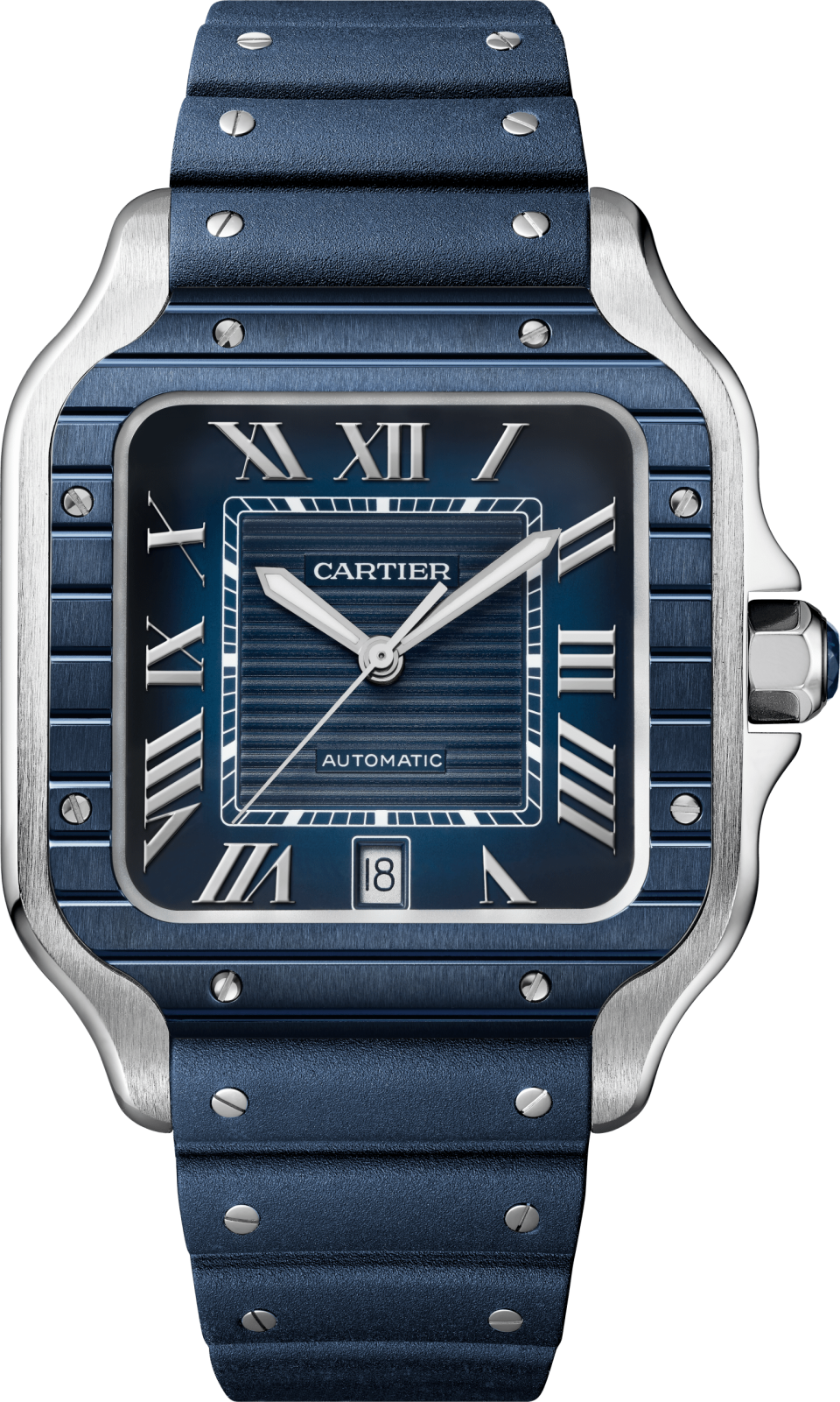 Cartier’s Santos de Cartier watch, large model, steel, interchangeable steel and rubber straps, ,800. - Credit: Vincent Wulveryck