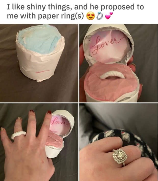 Ein Papierring in einer Papierschachtel - süß oder geschmacklos? Facebook fällt ein eindeutiges Urteil (Screenshot: Facebook/That's it, I'm Wedding Shaming)