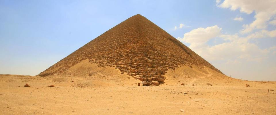 In the desert, the red pyramid of pharaoh Snofru, Dahshur complex, Egypt