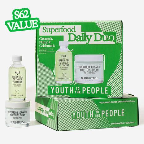 <p><a href="https://go.redirectingat.com?id=74968X1596630&url=https%3A%2F%2Fwww.sephora.com%2Fproduct%2Fsuperfood-daily-duo-with-cleanser-air-whip-lightweight-face-moisturizer-P508551&sref=https%3A%2F%2F" rel="nofollow noopener" target="_blank" data-ylk="slk:Shop Now;elm:context_link;itc:0;sec:content-canvas" class="link ">Shop Now</a></p><p>Superfood Daily Duo</p><p>sephora.com</p><p>$38.40</p>