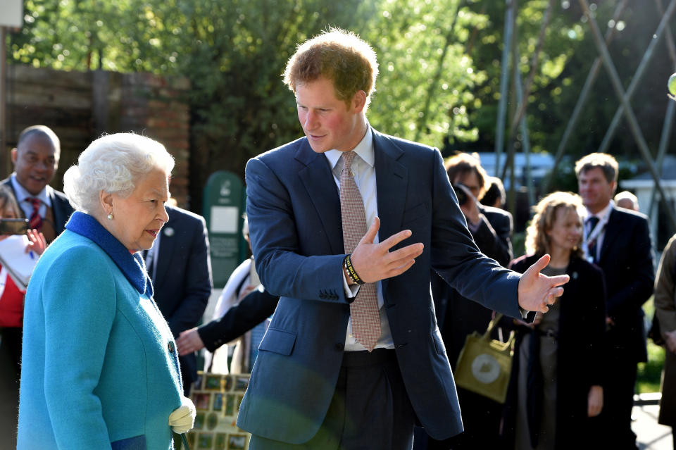 Queen Elizabeth and Prince Harry interacting