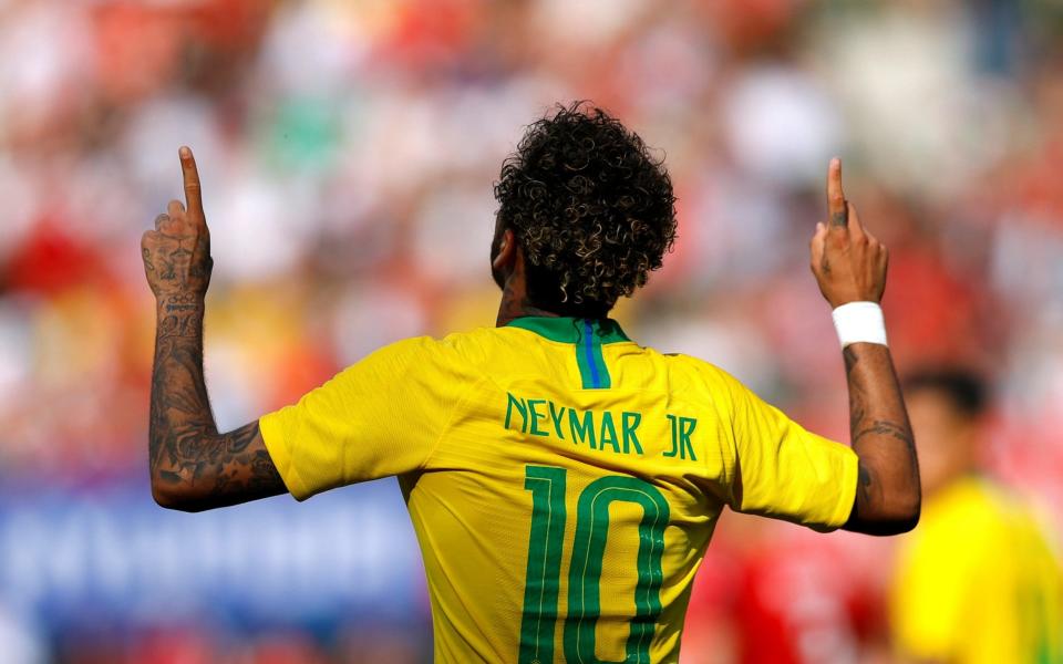 Neymar celebrates scoring against Austria - REUTERS