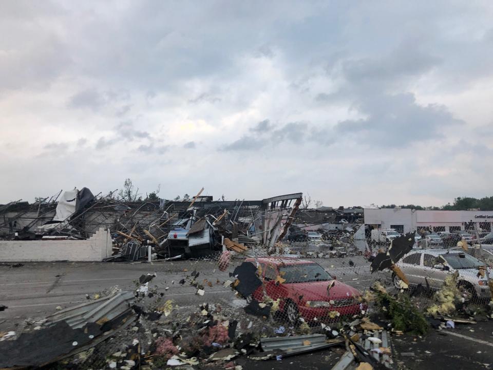 A Faulkner Auto Group service center was heavily damaged by storms and a possible tornado on Thursday, July 29, 2021.