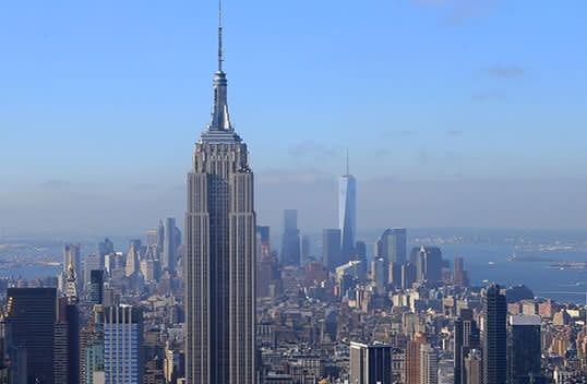 The almost-completed One World Trade Centre towering above the landscape on September 10, 2014. Picture: Yahoo News