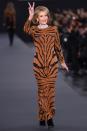 <p>The 79-year-old star wowed in a slim-fitting tiger print dress. (Photo: Getty Images) </p>