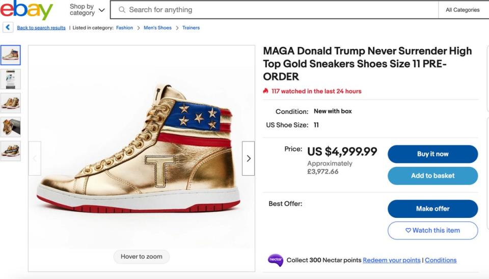 One Maga supporter claimed to have paid $9,000 bidding on an autographed pair of the shoes (eBay)