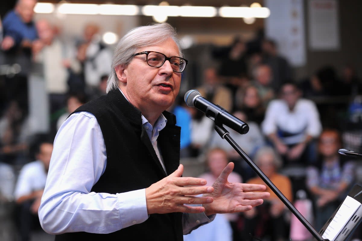 File: Italian art historian Vittorio Sgarbi holds his speech in Bologna, Italy (Getty Images)