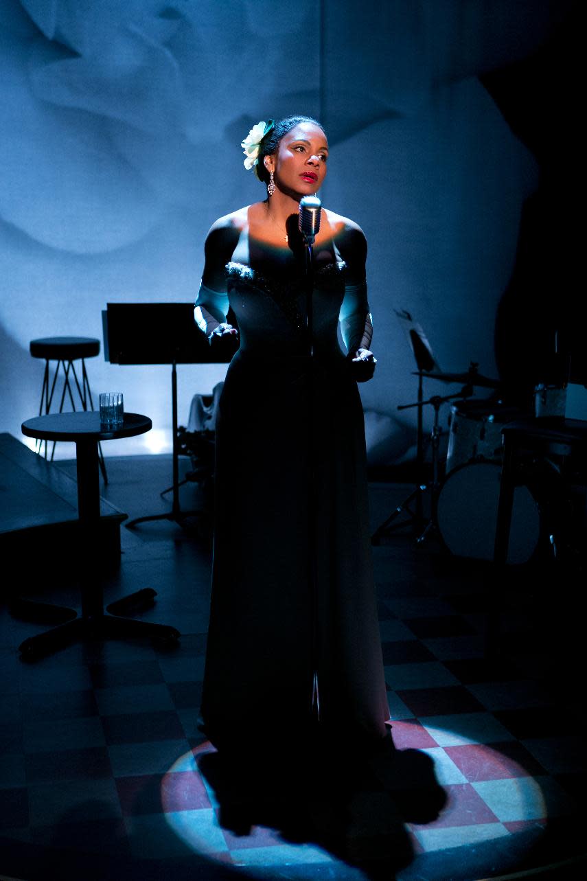 This photo provided by Jeffrey Richards Associates shows Audra McDonald as Billie Holiday in "Lady Day at Emerson's Bar & Grill". (AP Photo/Jeffrey Richards Associates, Evgenia Eliseeva)