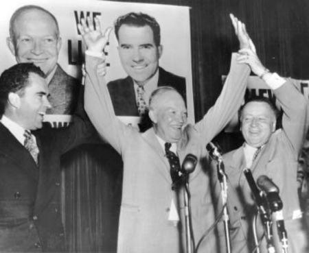 Vice President Richard M. Nixon (L) President Dwight D. Eisenhower (C) and Arthur Summerfield celebrate in 1952. Dwight D. Eisenhower Presidential Library, Museum and Boyhood Home/Republican National Committee
