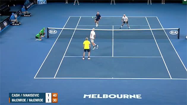 McEnroe takes up the head tennis challenge. Pic: Channel 7