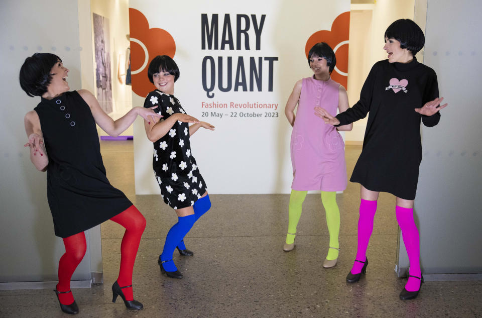 Students from Jazzart College of Performing Arts dressed in Mary Quant outfits enjoyed a sneak preview of the exhibition (Ross MacDonald/SNS Group/PA)