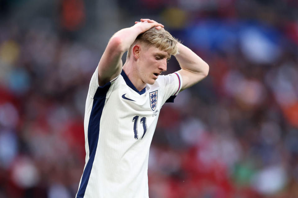 LONDON, ENGLAND - JUNE 07: Anthony Gordon of England reacts during the international friendly match between England and Iceland at Wembley Stadium on June 07, 2024 in London, England. (Photo by Julian Finney/Getty Images)