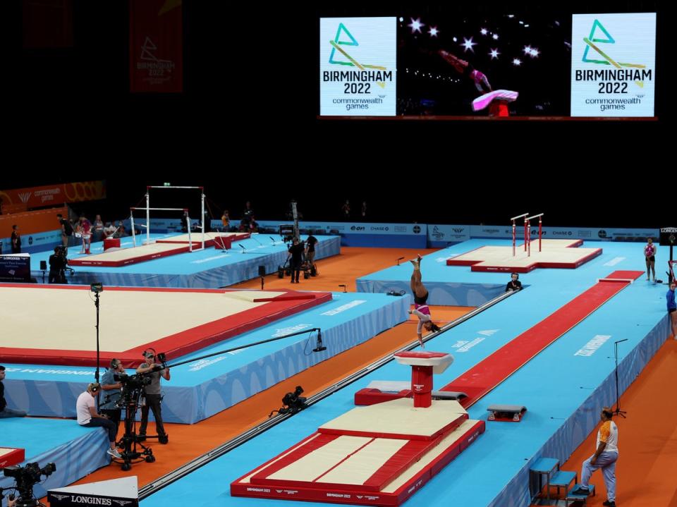 Gymnasts train inside Arena Birmingham ahead of the 2022 Commonwealth Games (Getty Images)