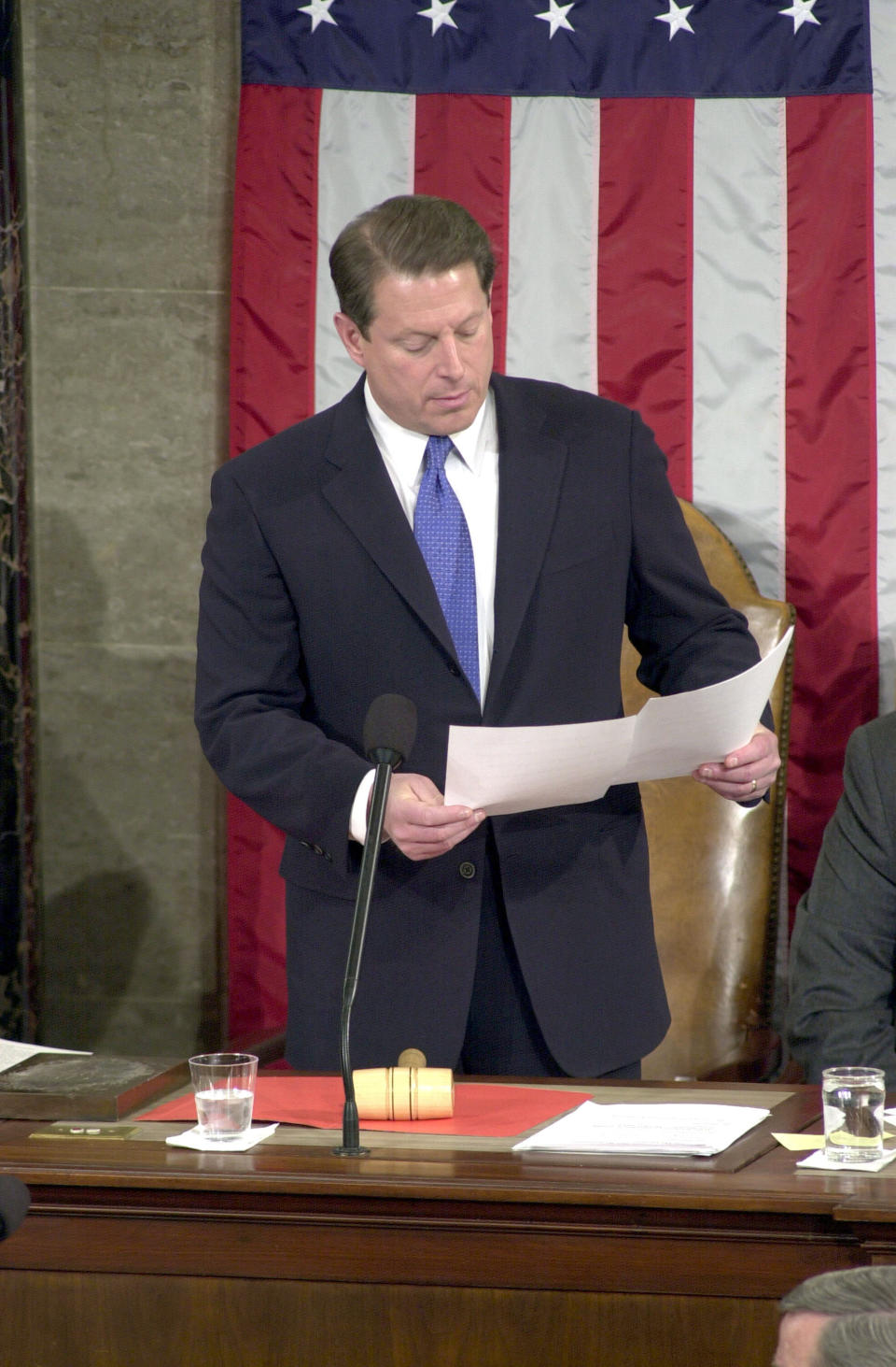 Then-Vice President Al Gore was put in the uncomfortable position of certifying before Congress in early January of 2001 that George W. Bush had defeated him in the hotly contested and controversial election two months earlier. (Photo: Marshall via Getty Images)