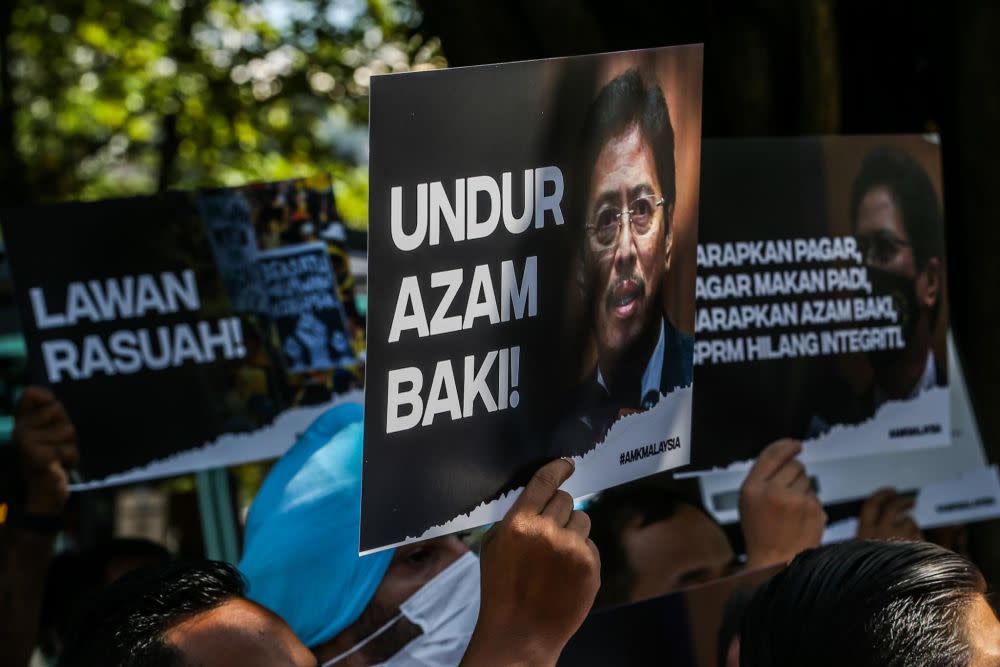 A coalition of political parties and non-governmental organisations have planned a #TangkapAzamBaki rally in part of the city tomorrow, to demand the arrest of the MACC chief over allegations of corruption. — Picture by Hari Anggara