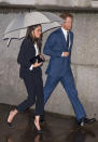 <p>Meghan donned a black wool Alexander McQueen pant suit for the Endeavour Fund Awards in February. The blazer alone cost £1,245, with the trousers coming in at £575. She teamed it with a Tuxe Bodywear Boss Blouse and Manolo Blahnik heels [Photo: PA] </p>