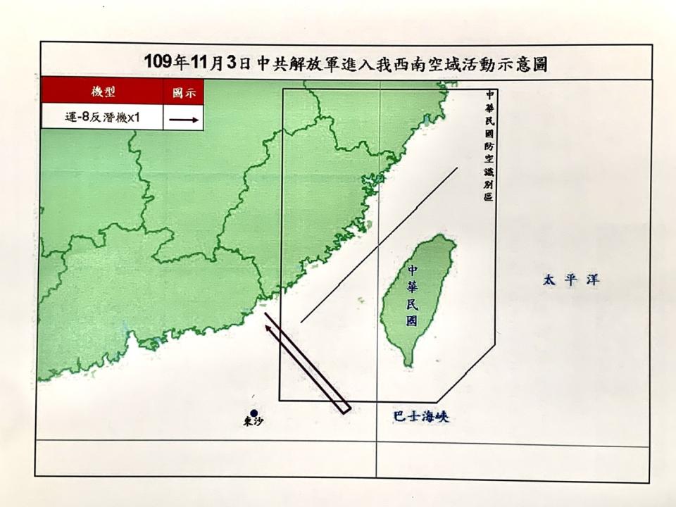 空軍今天發布共機動態，1架運8反潛機上午侵犯台灣西南防空識別區（ADIZ），空軍派遣空中兵力應對、廣播驅離、防空飛彈追監；這也是9月16日以來，共軍第33度擾台。(國防部提供)