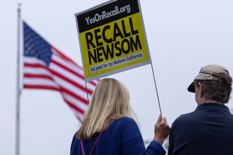 Supporters of the recall campaign of California governor Gavin Newsom prepare for the upcoming recall election with a rally and information session in Carlsbad
