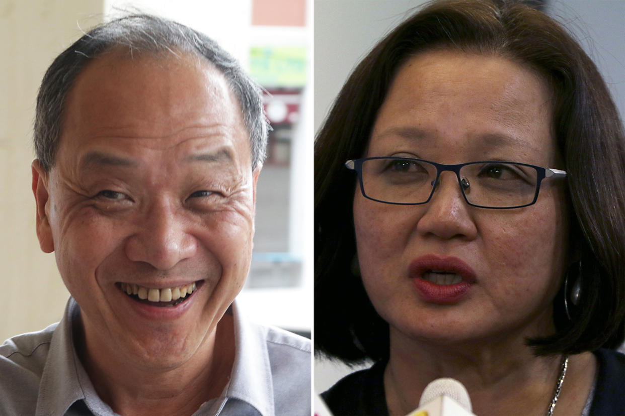 Workers' Party members Low Thia Khiang (left) and Sylvia Lim. (Yahoo News Singapore file photos)