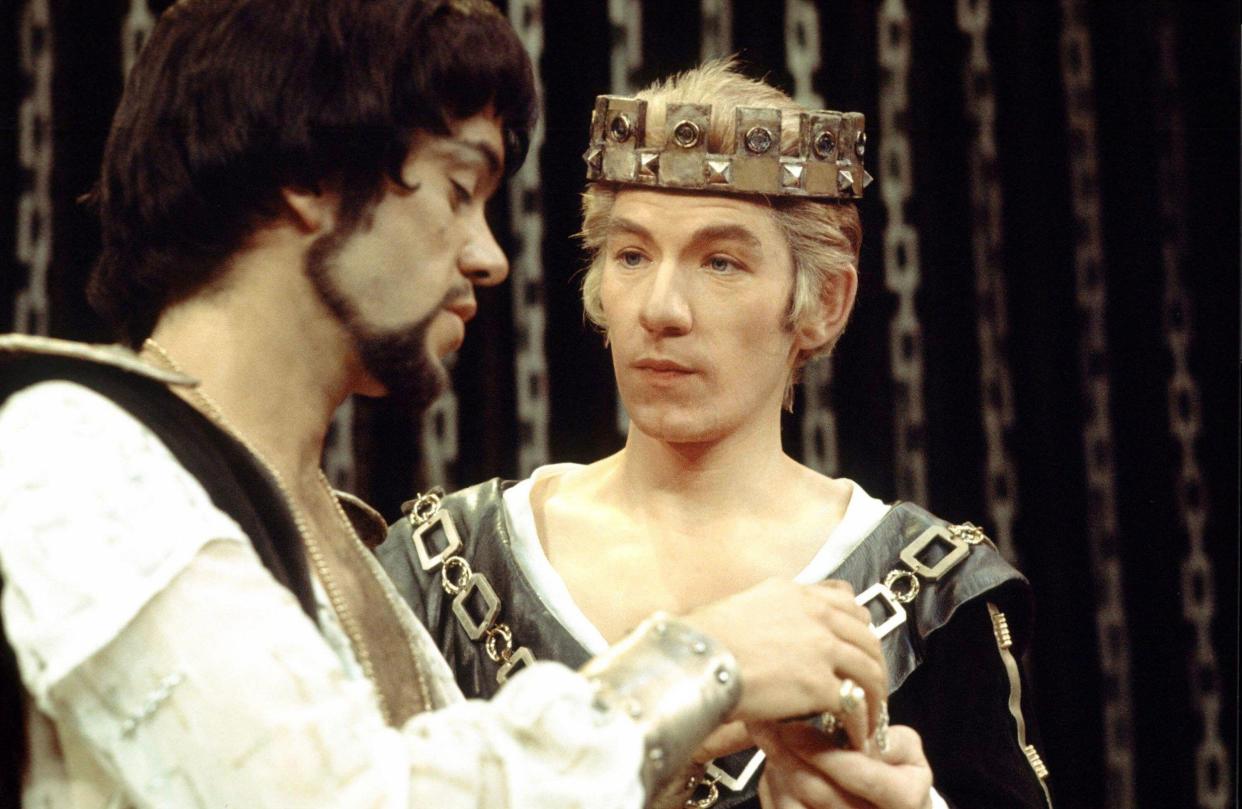Laurenson, left, as Piers Gaveston and Ian McKellen as the King in Edward II by Christopher Marlowe, Piccadilly Theatre, London, 1970
