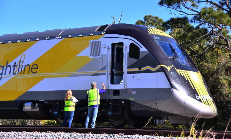 The Brightline train, on a training run, crossed into Brevard County recently, stopped in Micco, then headed south back to West Palm.
(Photo: MALCOLM DENEMARK/FLORIDA TODAY)