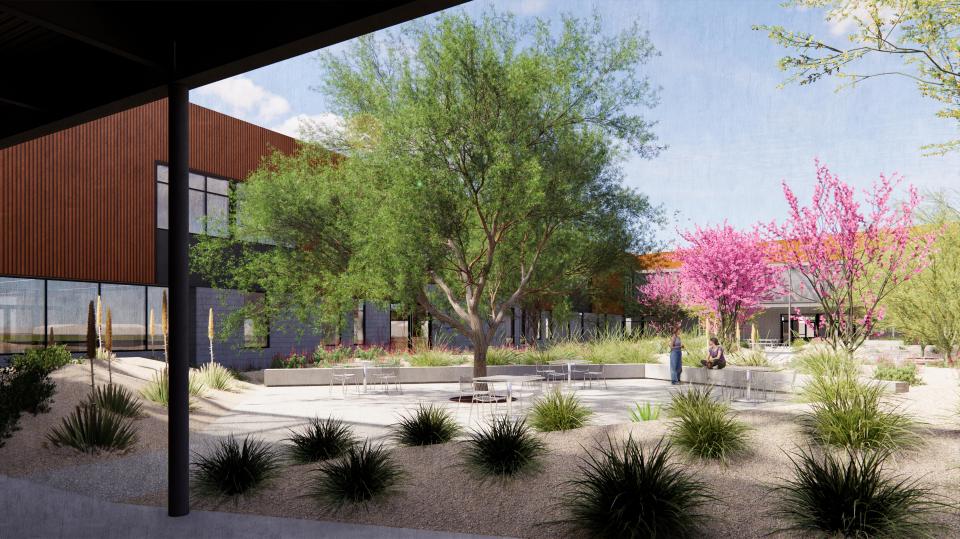 A proposed rendering of the rebuilt Larry C. Kennedy Elementary School in Phoenix, which will focus on outdoor learning and sustainability and is set to open for the 2024-25 school year.