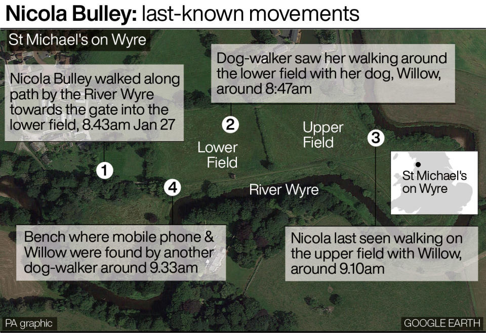 Nicola Bulley's last-known movements. (PA)