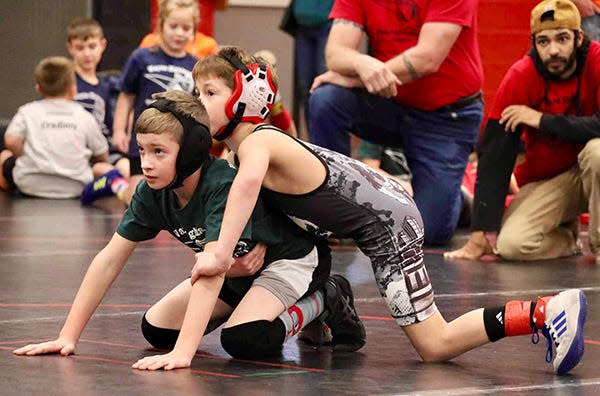 Young wrestlers were coached on the fundamentals of the sport at during this year's Honesdale Elementary League season.