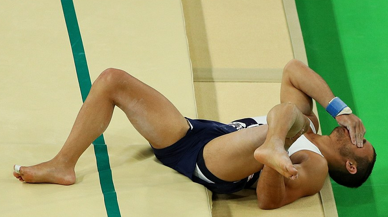 The athlete's leg was pictured bent following the 'loud snap'. Photo: Getty Images