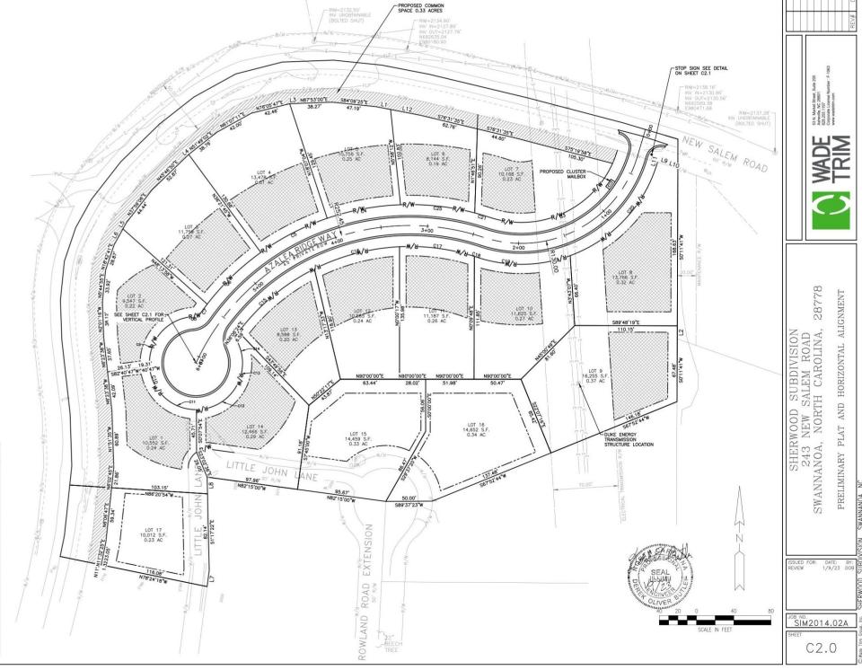 The site plans for the proposed Sherwood Subdivision, which looks to put 17 lots on 5.6 acres in Swannanoa.