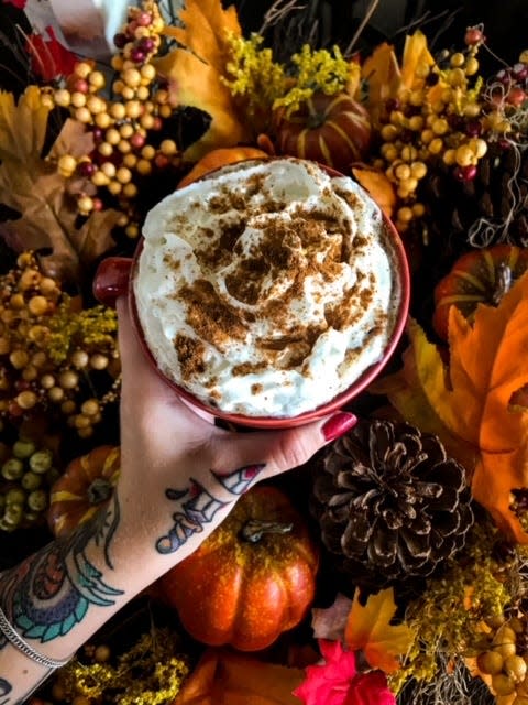 The seasonal Pumpkin Pie Latte at Safai Coffee uses a rich sauce instead of a syrup and is topped with whipped cream and pumpkin pie spices.