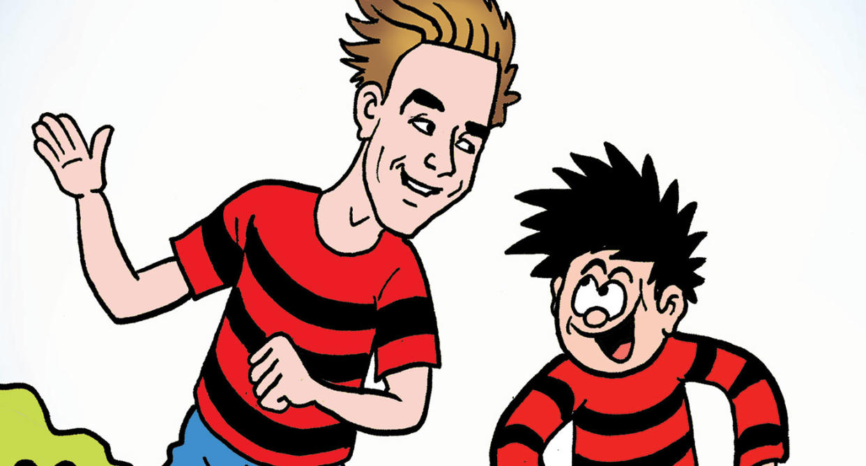 Joe Sugg with Dennis The Menace (PA/The Beano)