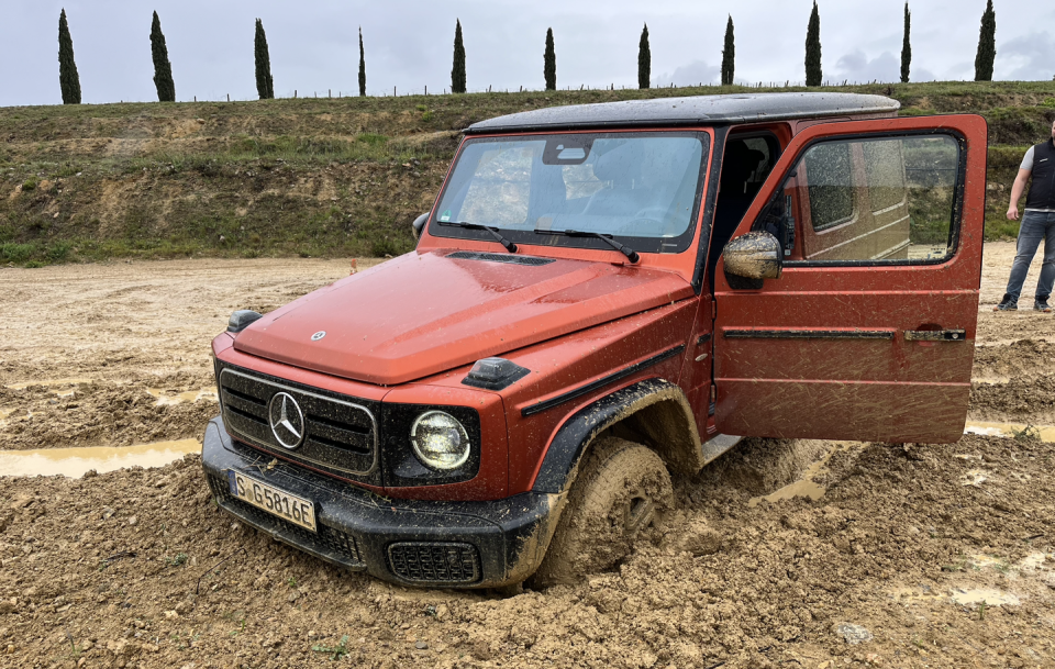 mercedes benz g 580 ev stuck in mud