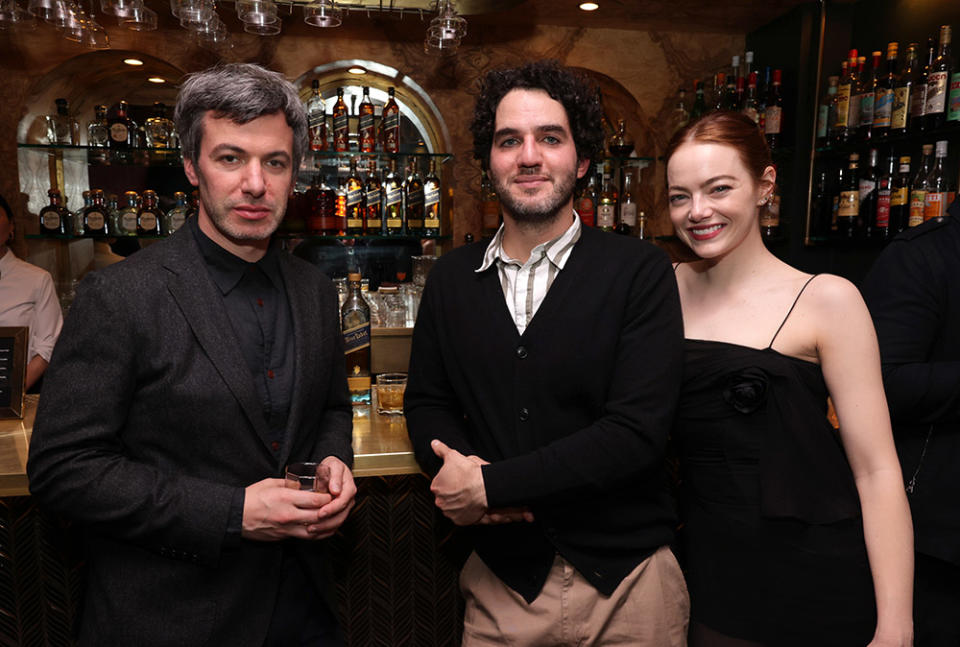 Nathan Fielder, Benny Safdie and Emma Stone attend “The Curse” Finale Special Screening celebration, presented by Johnnie Walker on January 08, 2024 in Beverly Hills, California.