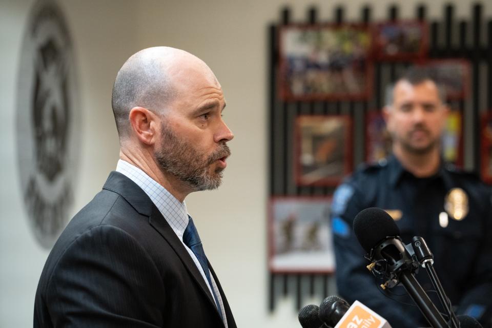 Lt. Lee Campbell answers a question on Jan. 12, 2023, during a news conference at the Scottsdale Police Headquarters in Scottsdale.