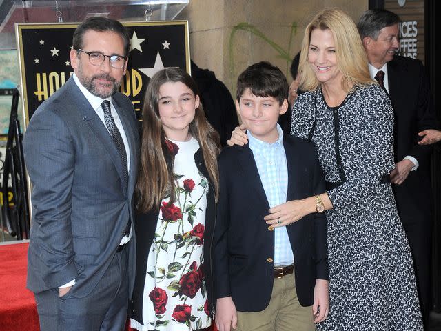 <p>Albert L. Ortega/Getty</p> Steve Carell, daughter Annie, son John and wife Nancy at Steve Carell's Star Ceremony held on the Hollywood Walk of Fame in 2016