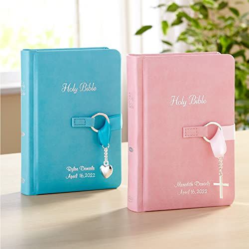 3) Let's Make Memories Personalized Simply Charming Children's Bible with Name Engraved - Religious Keepsake - Silver Charm - Blue