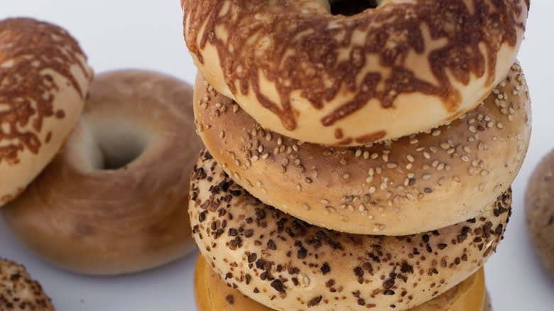 Stacks of bagels white background