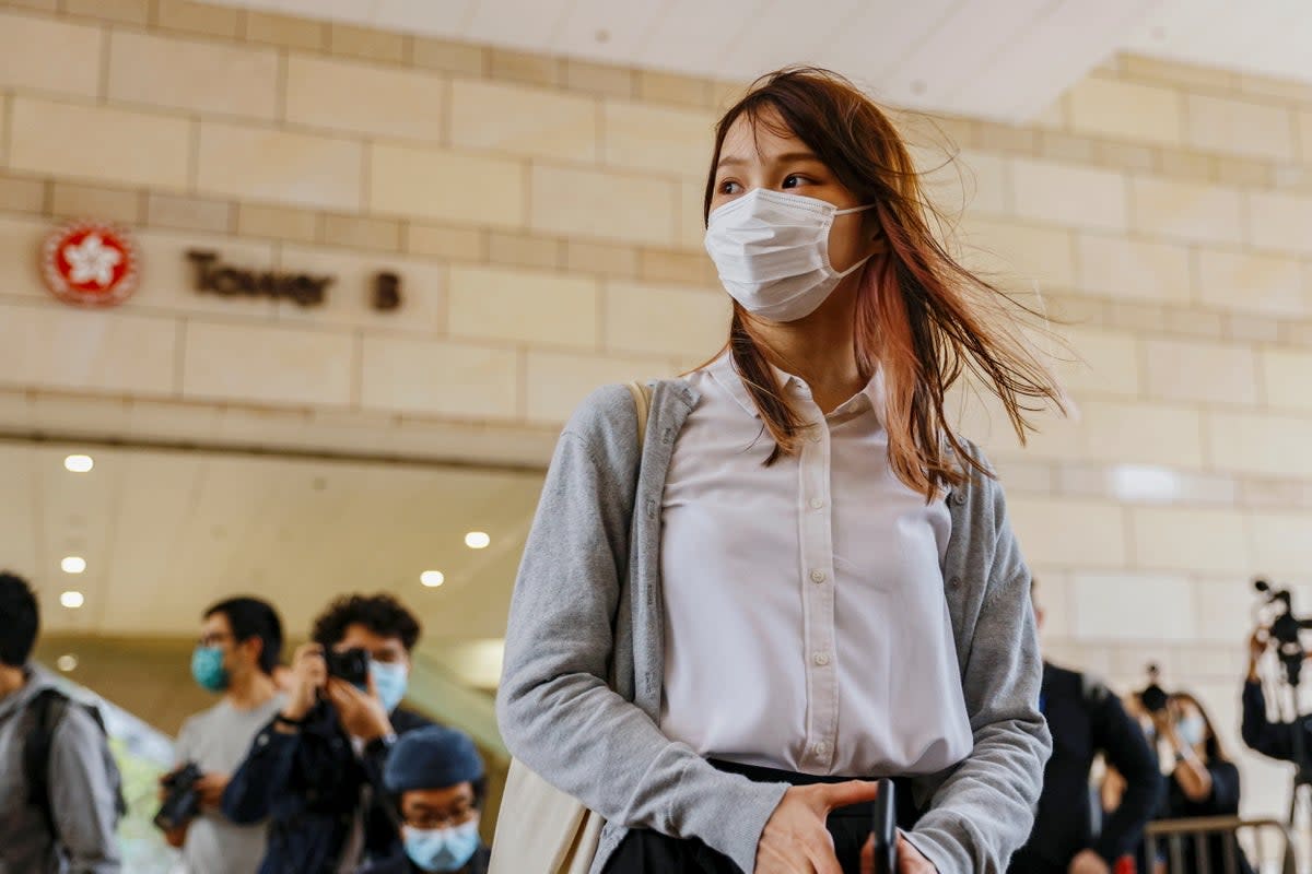 File: Pro-democracy activist Agnes Chow arrives at the West Kowloon Magistrates’ Courts to face charges related to illegal assembly stemming from 2019, in Hong Kong (REUTERS)