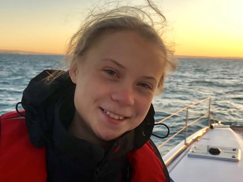 Climate change activist Greta Thunberg heads into Lisbon