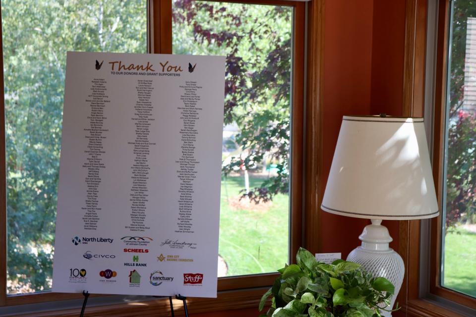 The donor list sits in the sunroom at the newly-opened Iowa City Sober Living House on Monday, Oct. 2, 2023. Hundreds of individuals contributed to help fund Sober Living's purchase of an Iowa City home.