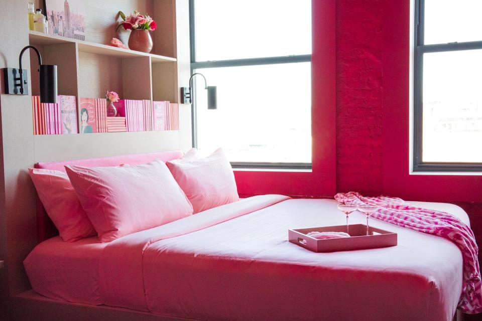 The bed at Walker Tribeca for Breast Cancer Awareness Month