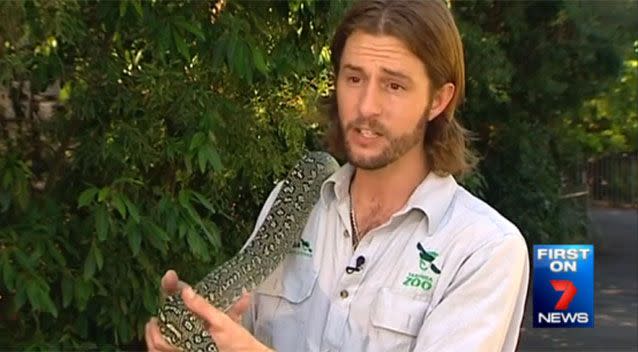 Taronga Zoo Reptile Keeper Stuart Kozlowski says there is no need to fear Diamond Pythons. Photo: 7 News