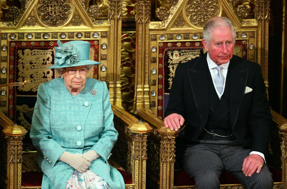 LONDON, ENGLAND - DECEMBER 19: LONDON, ENGLAND - DECEMBER 19: Queen Elizabeth II and Prince Charles, Prince of Wales are seated for the state opening of parliament at the Houses of Parliament on December 19, 2019 in London, England. In the second Queen's speech in two months, Queen Elizabeth II will unveil the majority Conservative government's legislative programme to Members of Parliament and Peers in The House of Lords. In the second Queen's speech in two months, Queen Elizabeth II will unveil the majority Conservative government's legislative programme to Members of Parliament and Peers in The House of Lords.  (Photo by Aaron Chown - WPA Pool/Getty Images)