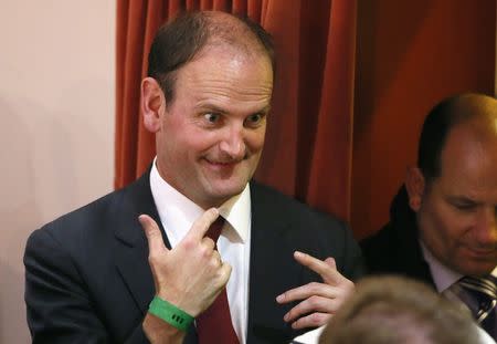 United Kingdom Independence Party (UKIP) candidate Douglas Carswell gestures at the Town Hall in Clacton-on-Sea in eastern England October 10, 2014. REUTERS/Stefan Wermuth