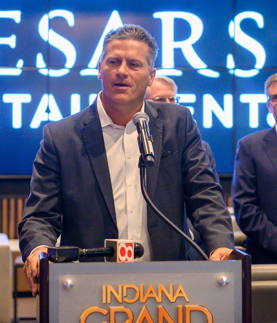 State Rep. Sean Eberhart offered remarks about the newly opened facility at Indiana Grand Racing & Casino Sunday, Sept. 1, 2019. Eberhart is now being accused of using his elected position to assist a company called Spectacle Entertainment in relocating two casinos in exchange for employment and a salary of at least $350,000.