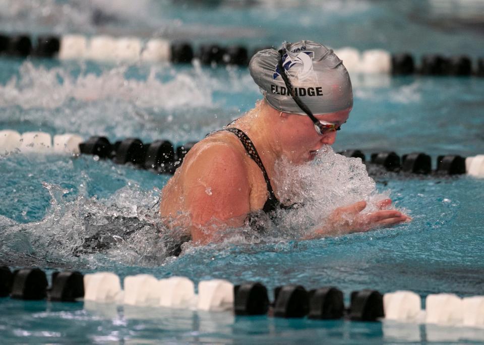 The 42nd annual Shore Conference Girls Swimming Championships takes place at Neptune Aquatic Center. Manasquan wins the 200 Yard Medley Relay. Sarah Eldridge.  Neptune, NJTuesday, February 2, 2022 