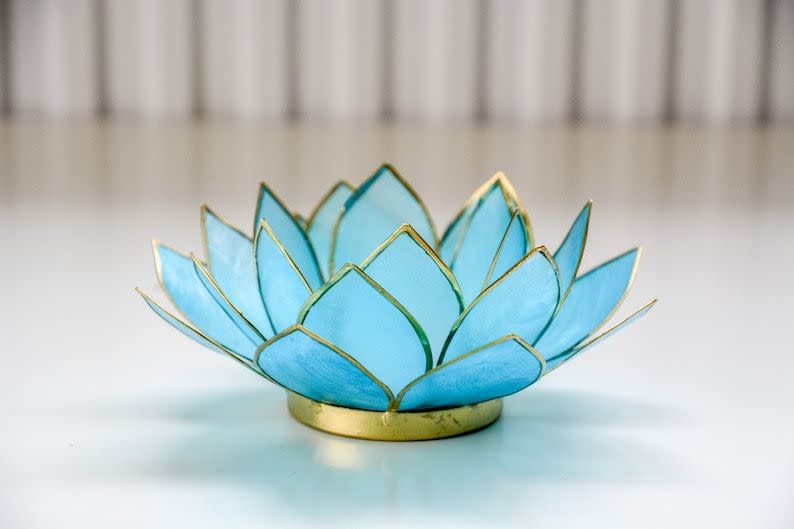 33) Aqua Capiz Lotus Flower Tea Light Candle Holder