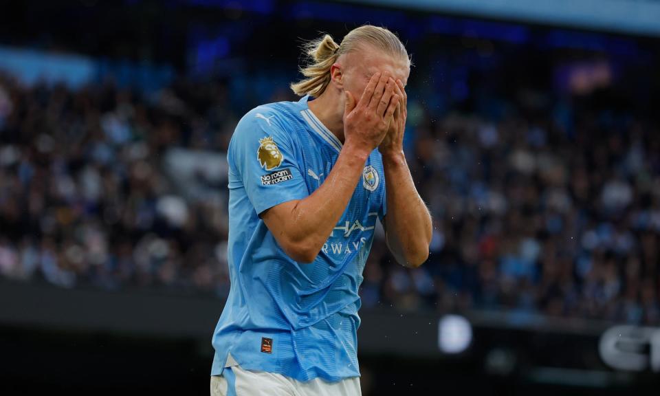 <span>Erling Haaland rues a missed chance.</span><span>Photograph: Tom Jenkins/The Guardian</span>