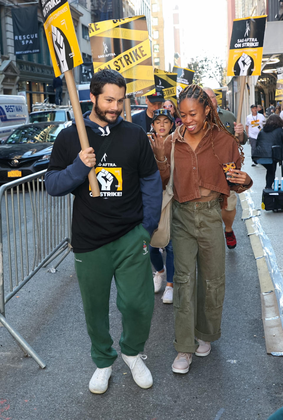 NEW YORK, NY - OCTOBER 26: Dylan O'Brien is seen at the SAG-AFTRA picket line on October 26, 2023 in New York City.  (Photo by Jose Perez/Bauer-Griffin/GC Images)